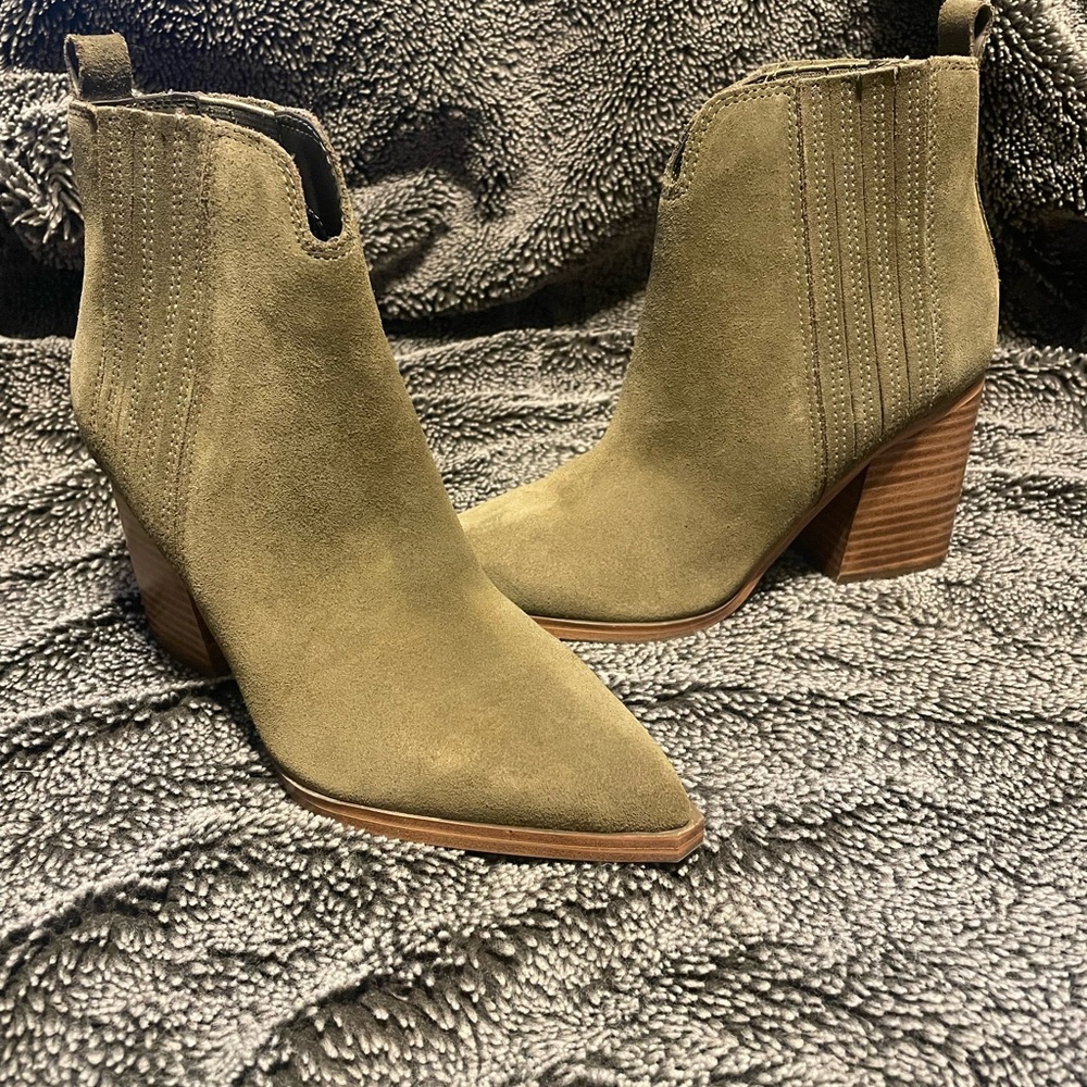 Olive Suede Ankle Boots